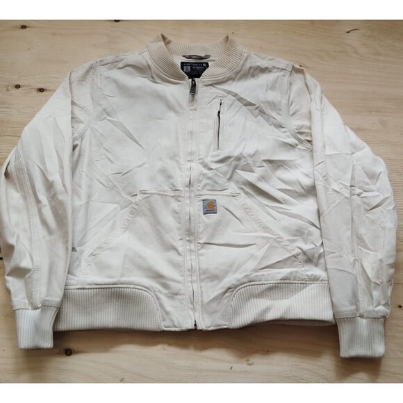 Carhartt Other - Carhartt Jacket Girls Youth L 12-14 White Canvas Bomber Rugged Flex Full Zip
